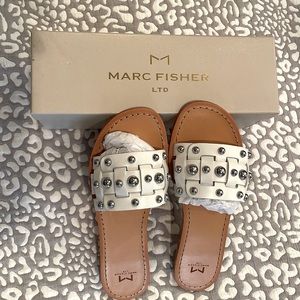 White leather slides